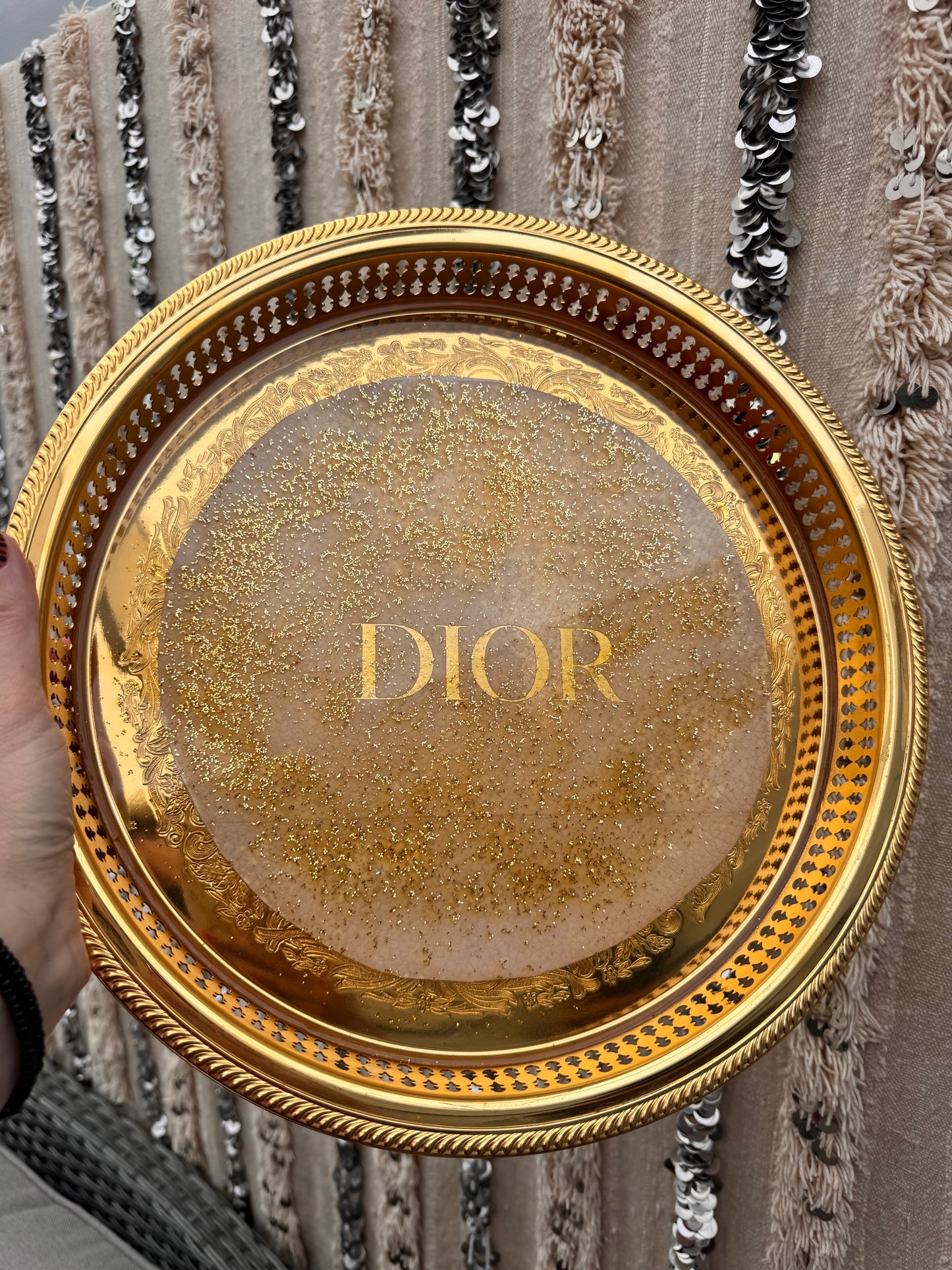 Vintage Christian Dior lysfat i gull og glitter