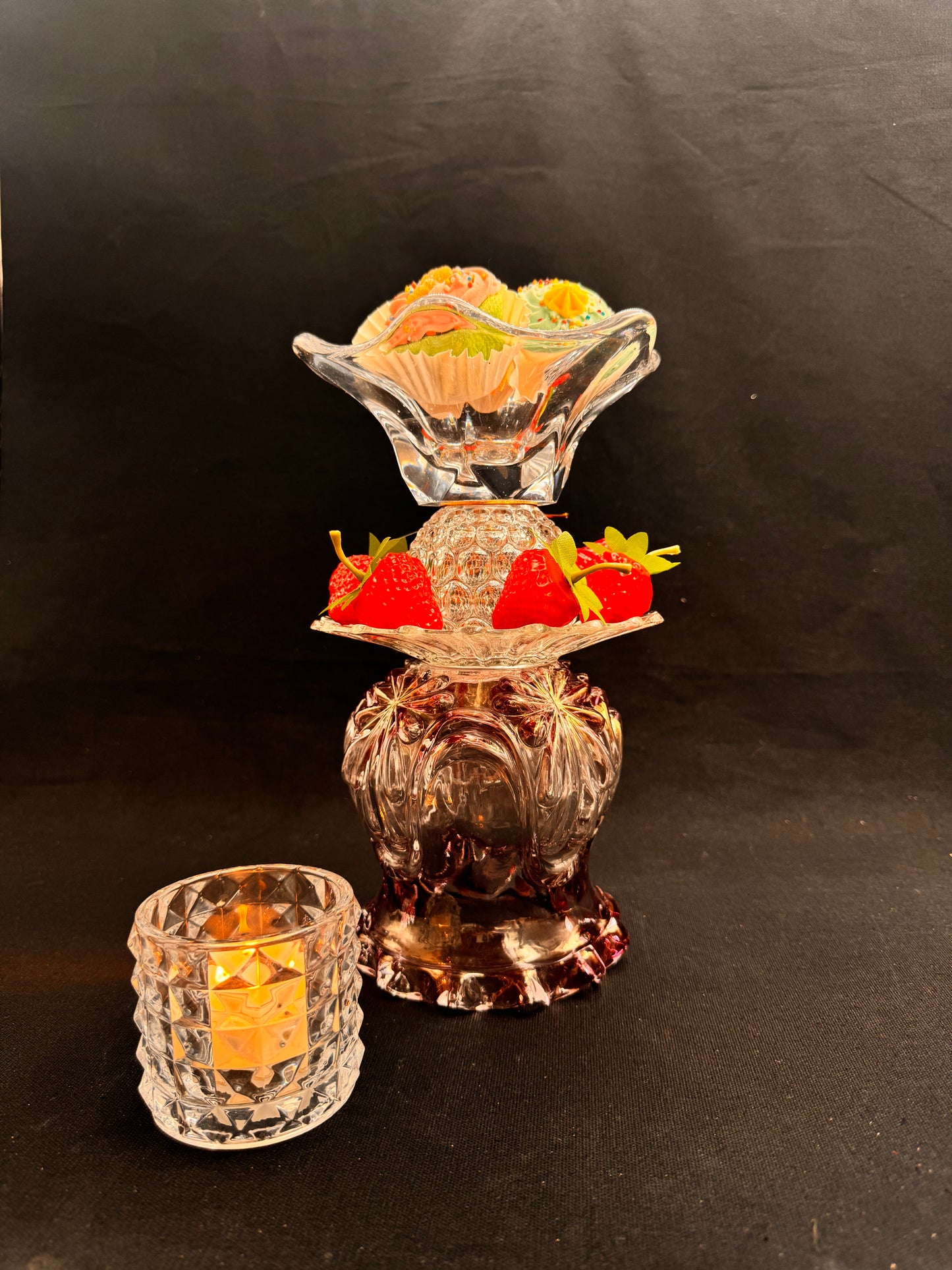 Vintage lykt i lilla og klart  glass