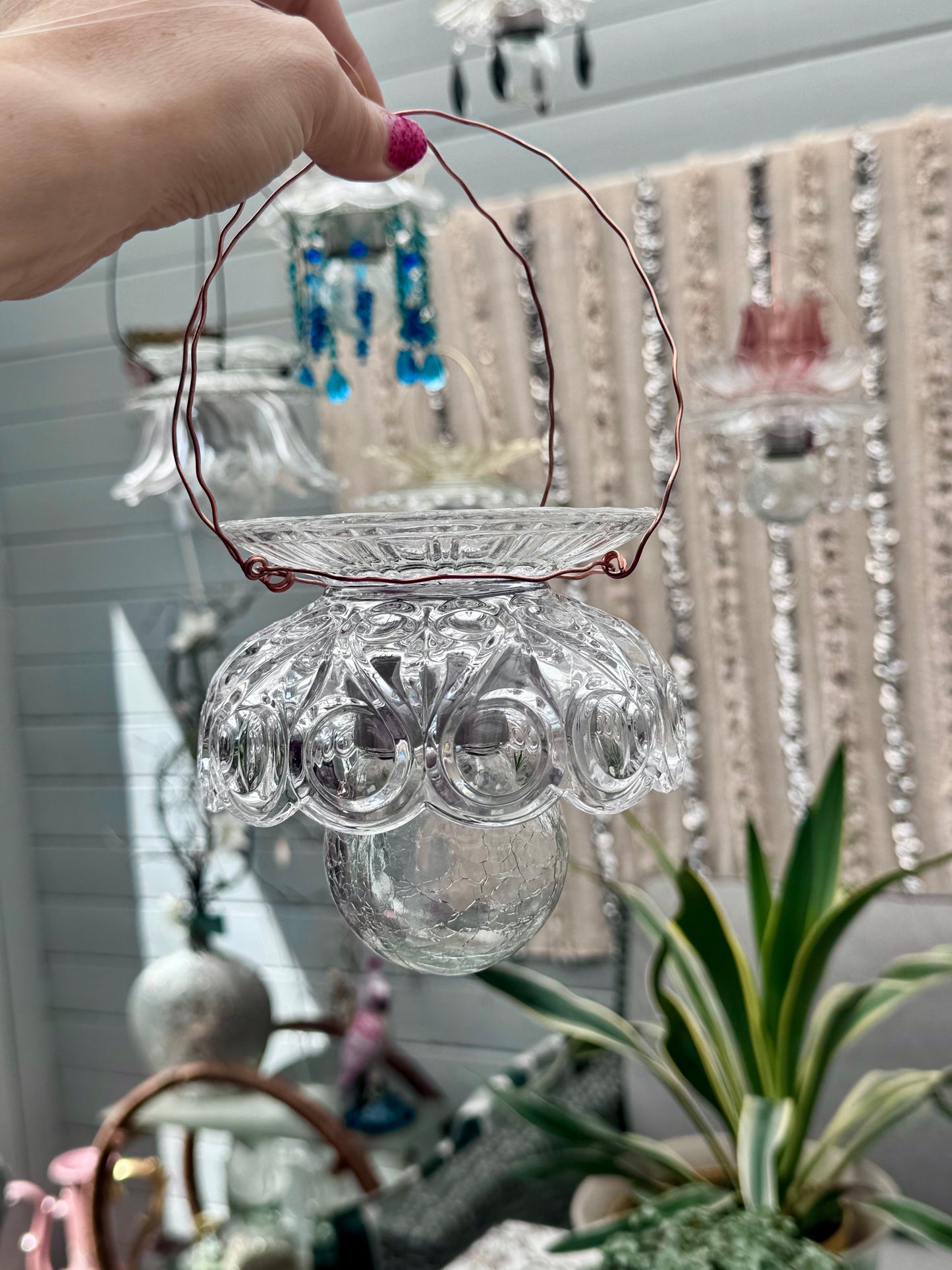 Hengende vintage Solcellelampe i klart glass