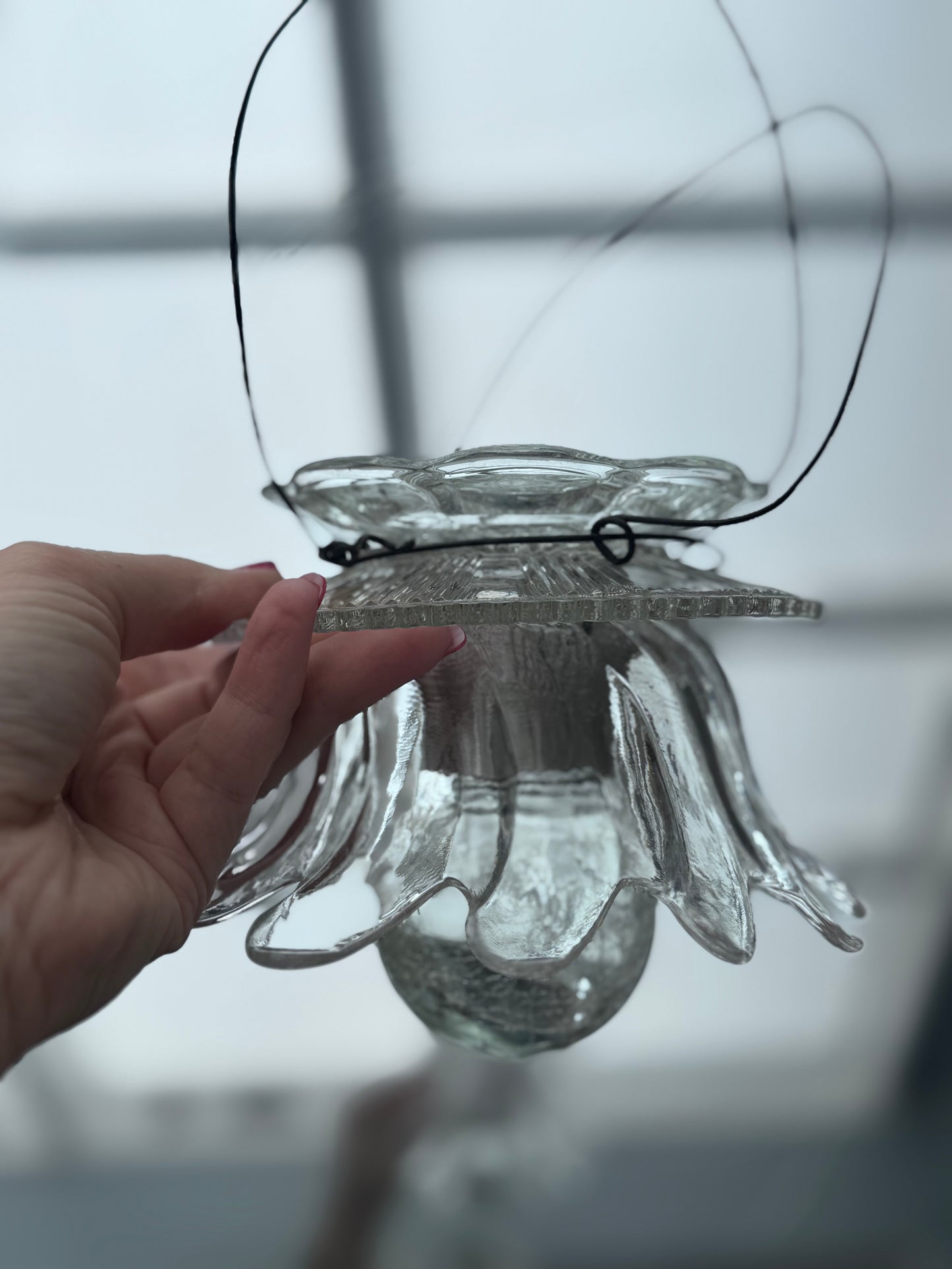 Vintage Solcellelampe hengelykt - klart glass og svart feste