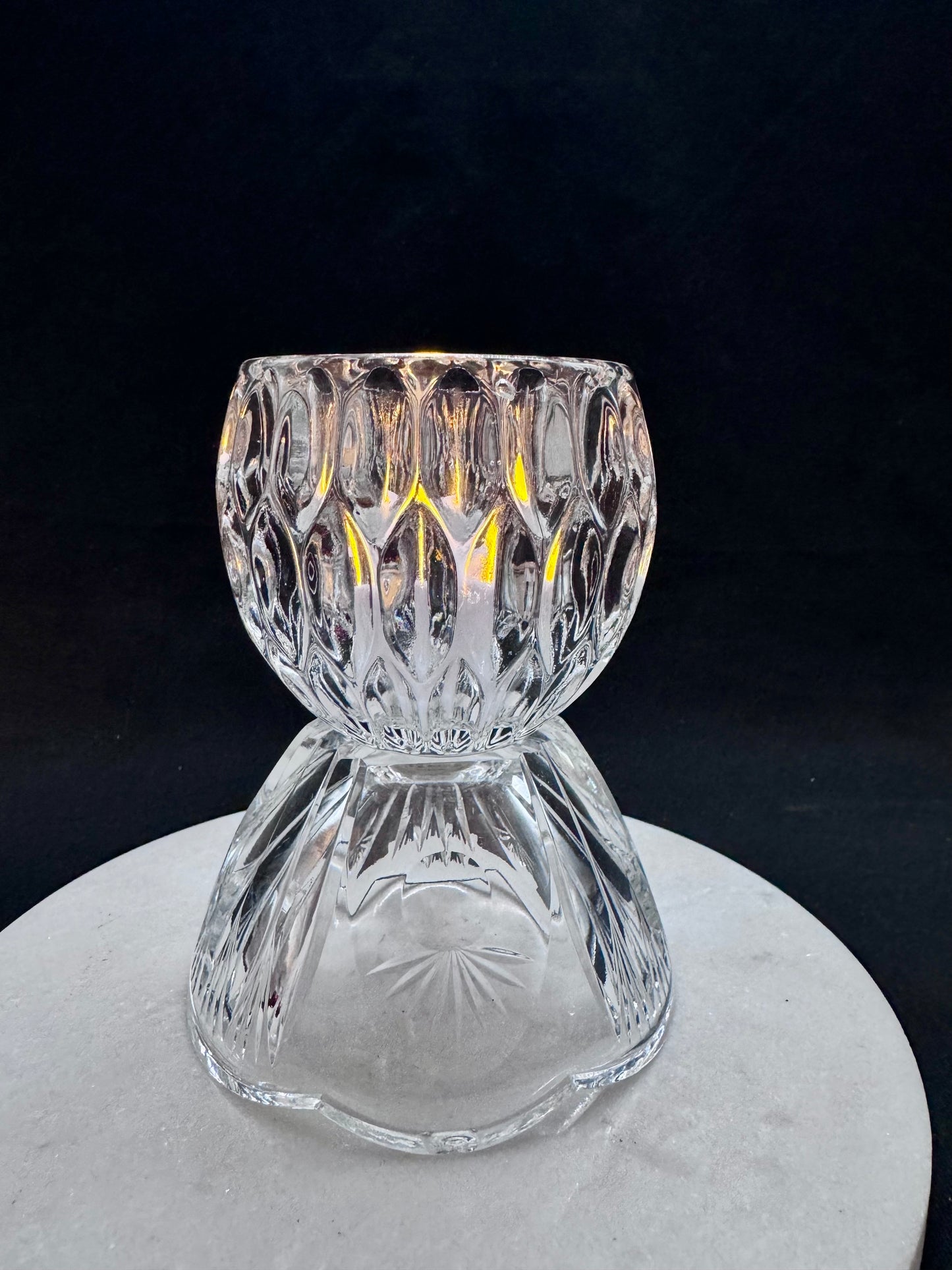 Vintage solcellelampe krystall skål og oransje pressglassfat