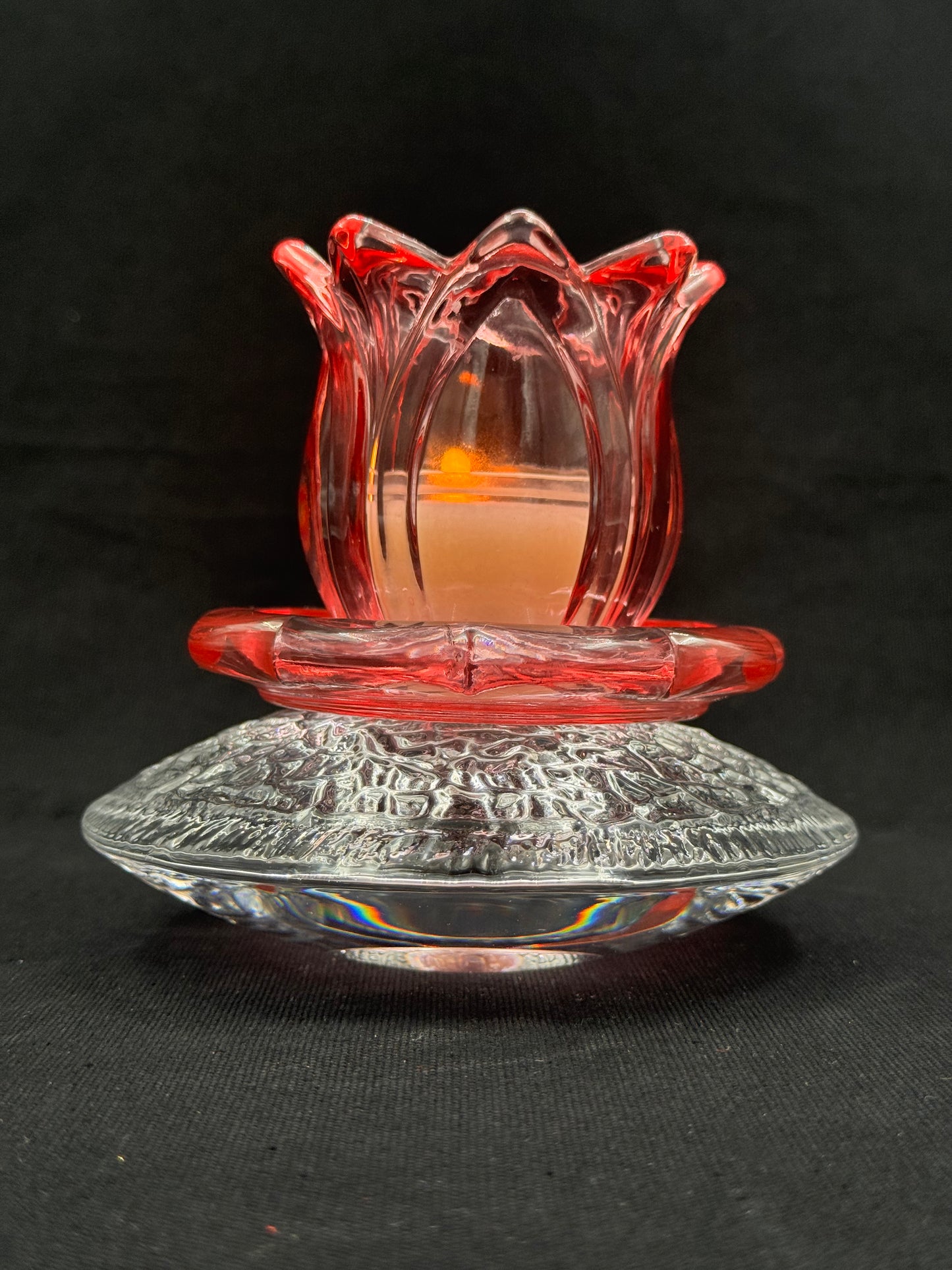 Vintage lysestake Orrefors krystall og med rosa