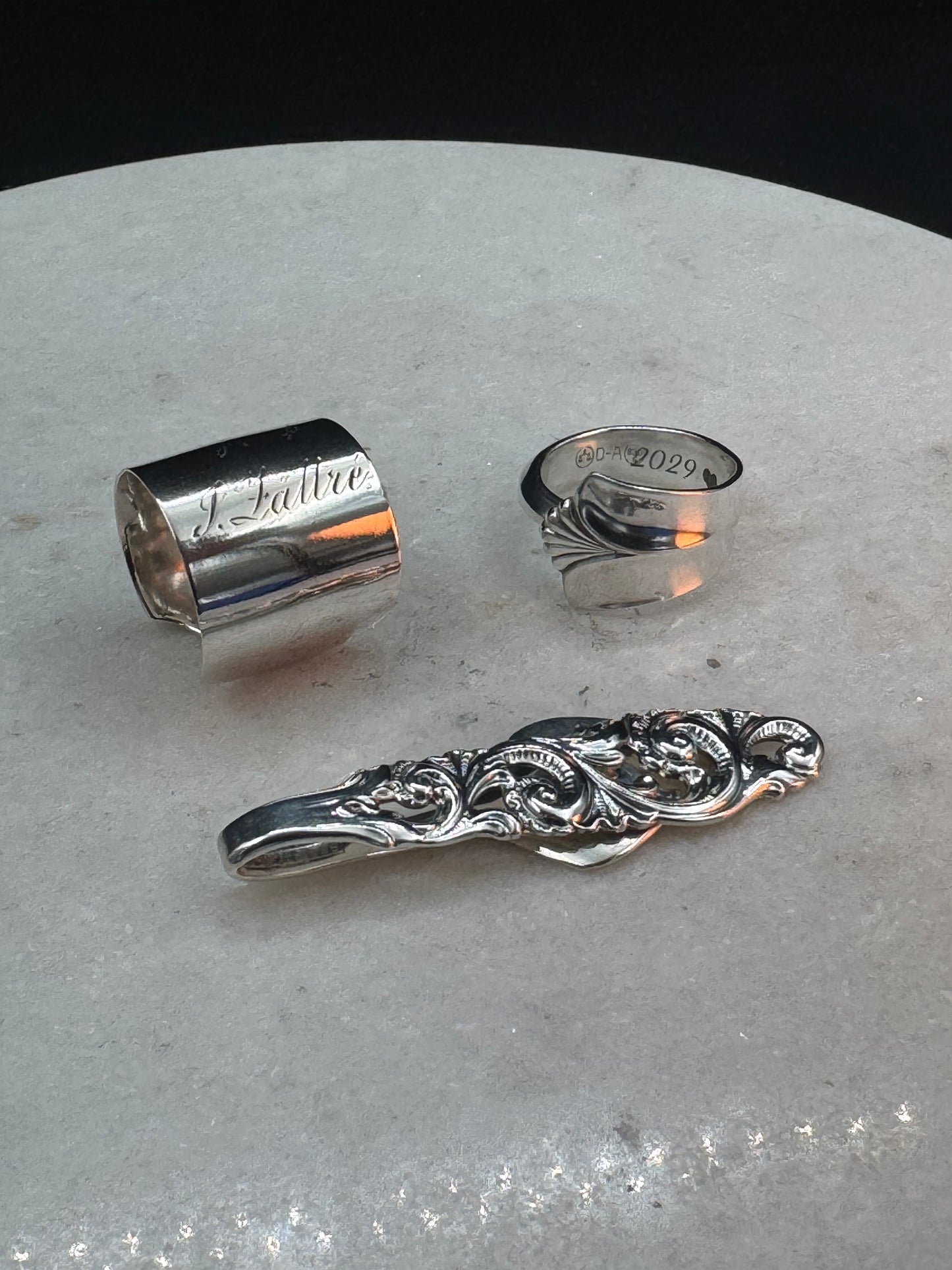 Bestilling! Vintage ring, slipsnål og skjerfring av eget sølv