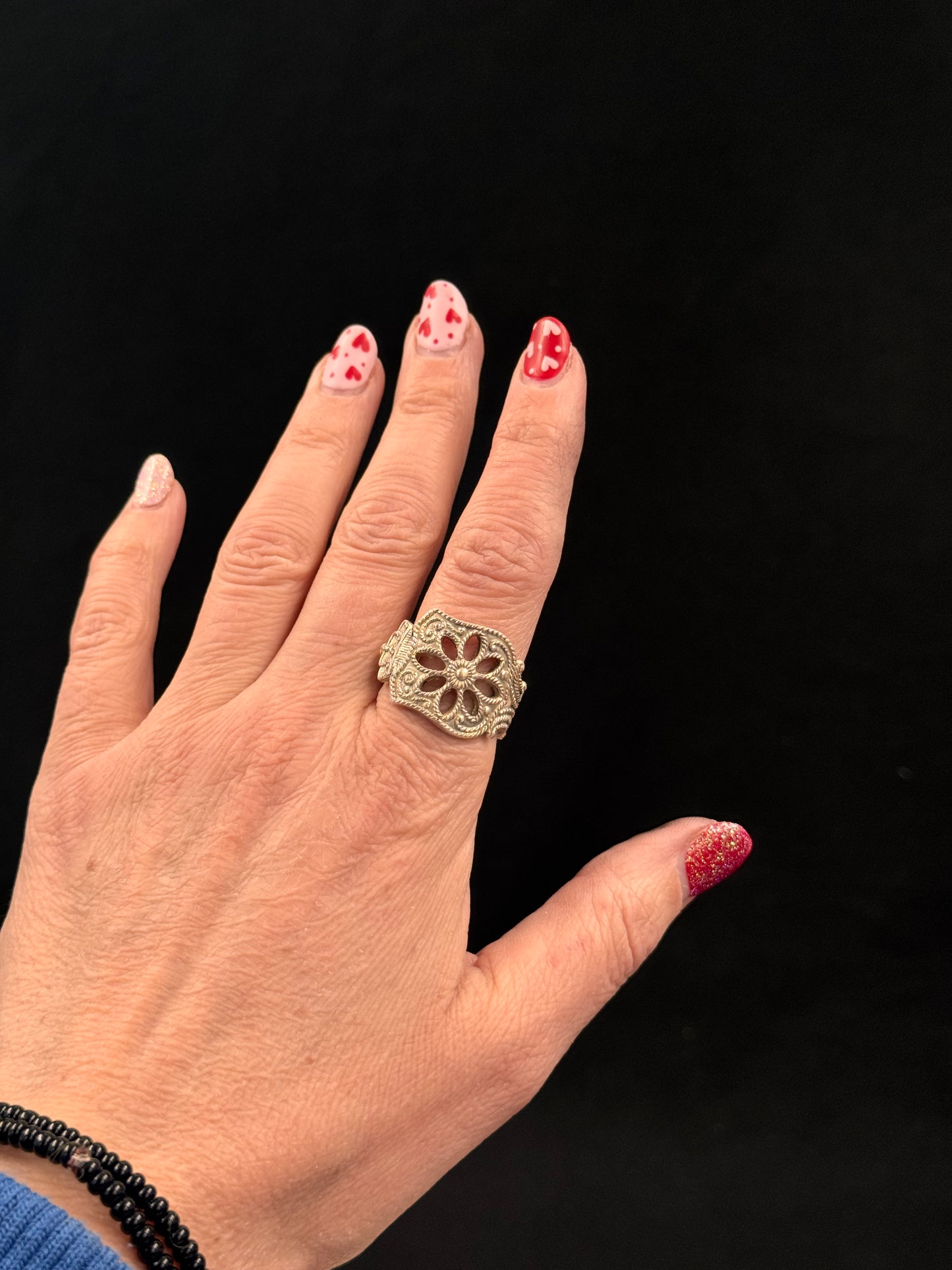 Vintage sølvring «Filigran» str 61 hvit