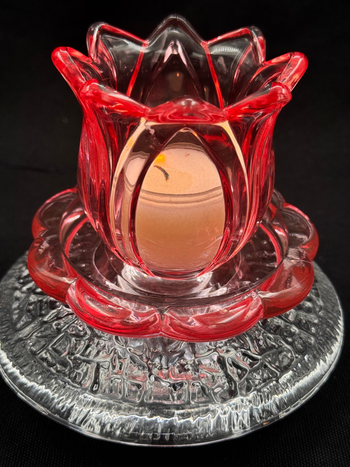 Vintage lysestake Orrefors krystall og med rosa