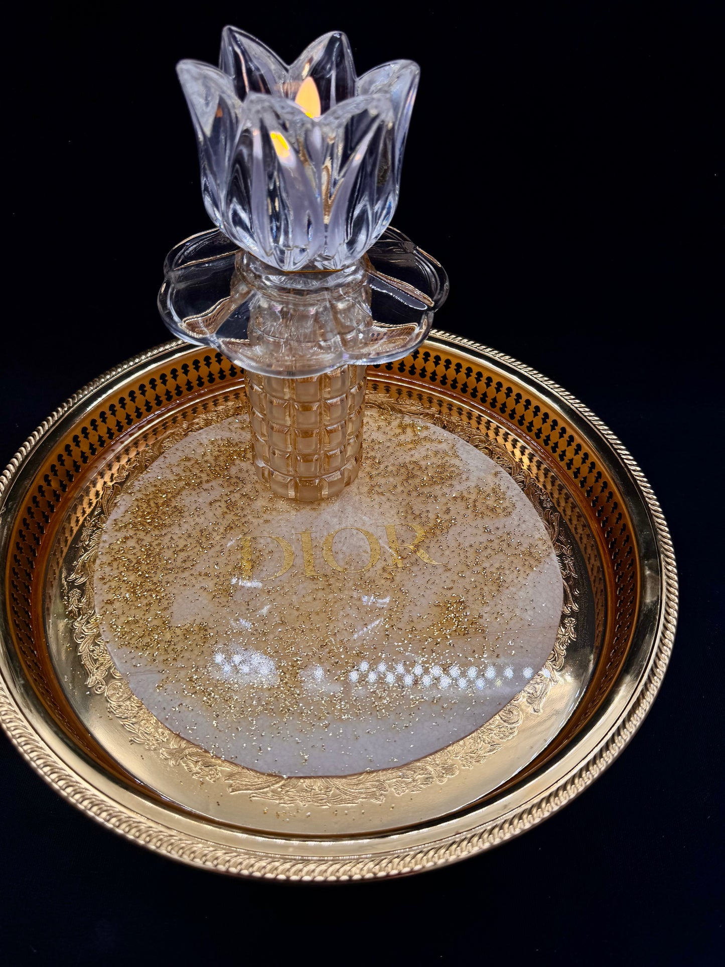 Vintage Christian Dior lysfat i gull og glitter