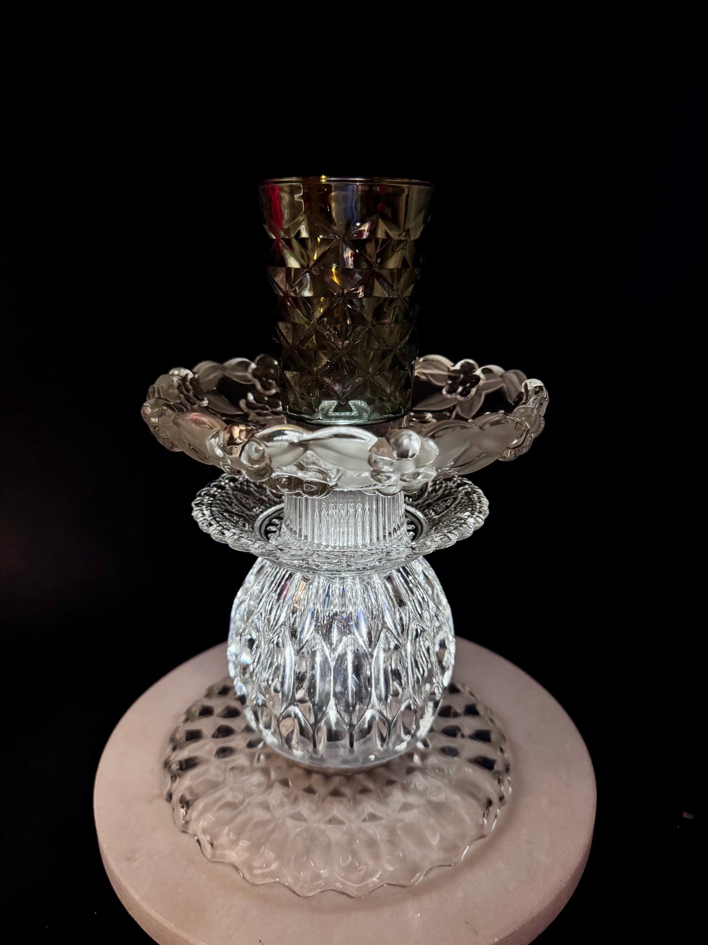 Vintage solcellelampe svart metallic Tine K fot og glassfat