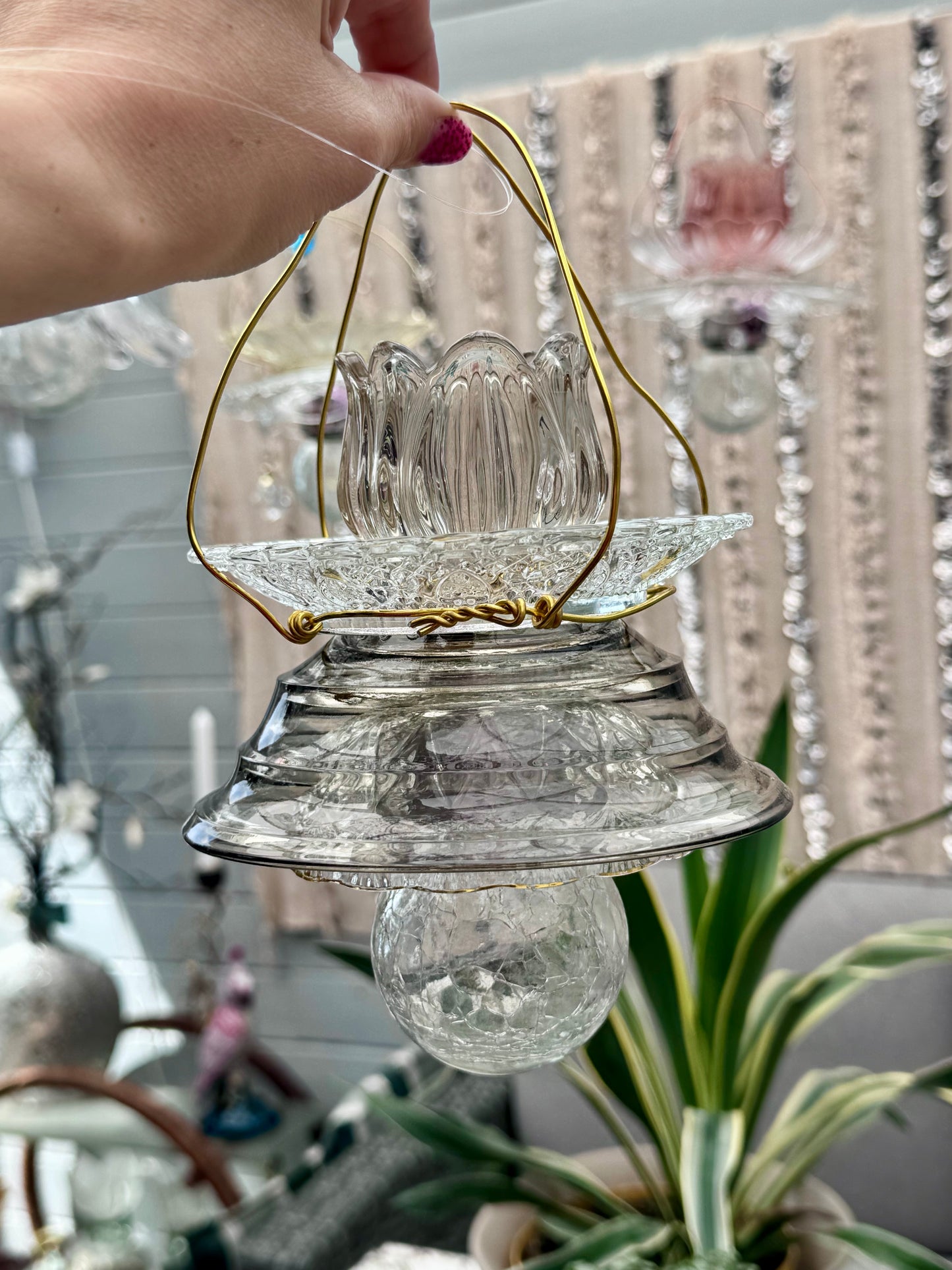 Vintage Solcellelampe hengelykt - grå tulipan og smoke skål