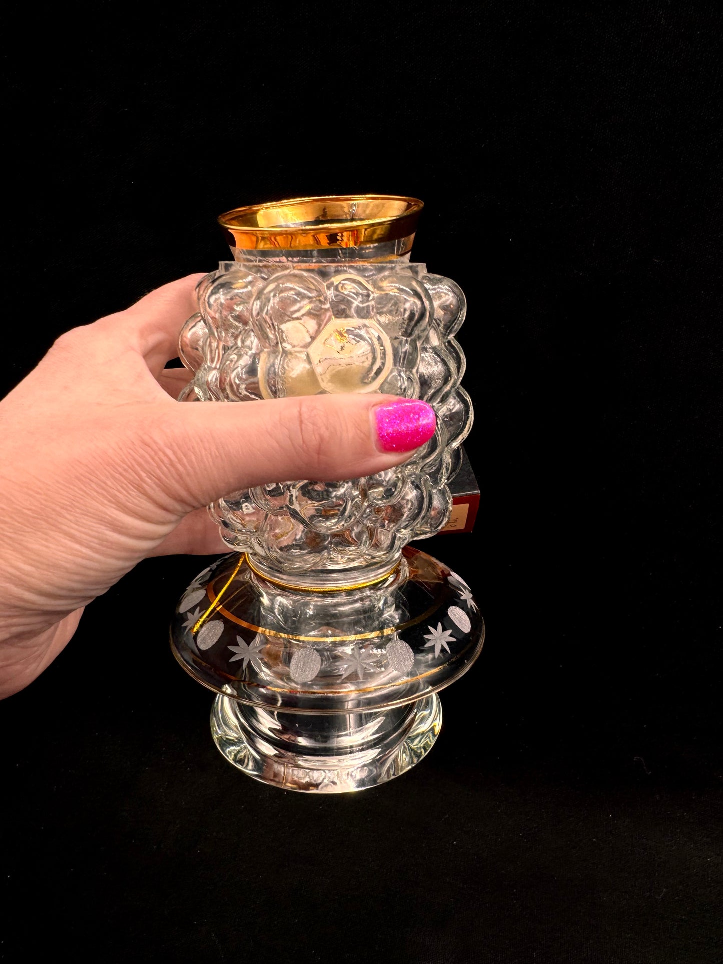 Vintage lyslykt med bobleglass og gulldetaljer