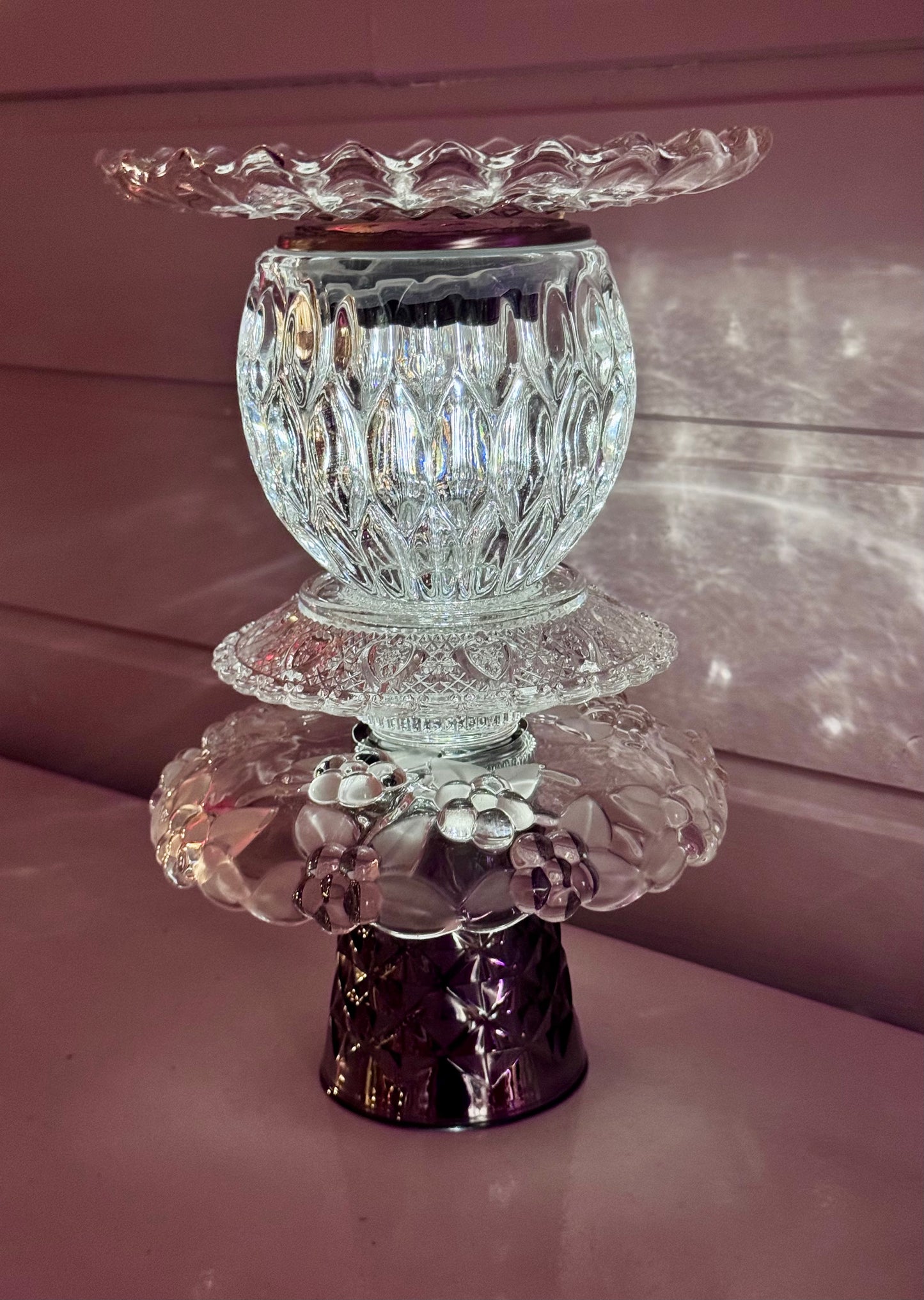 Vintage solcellelampe svart metallic Tine K fot og glassfat