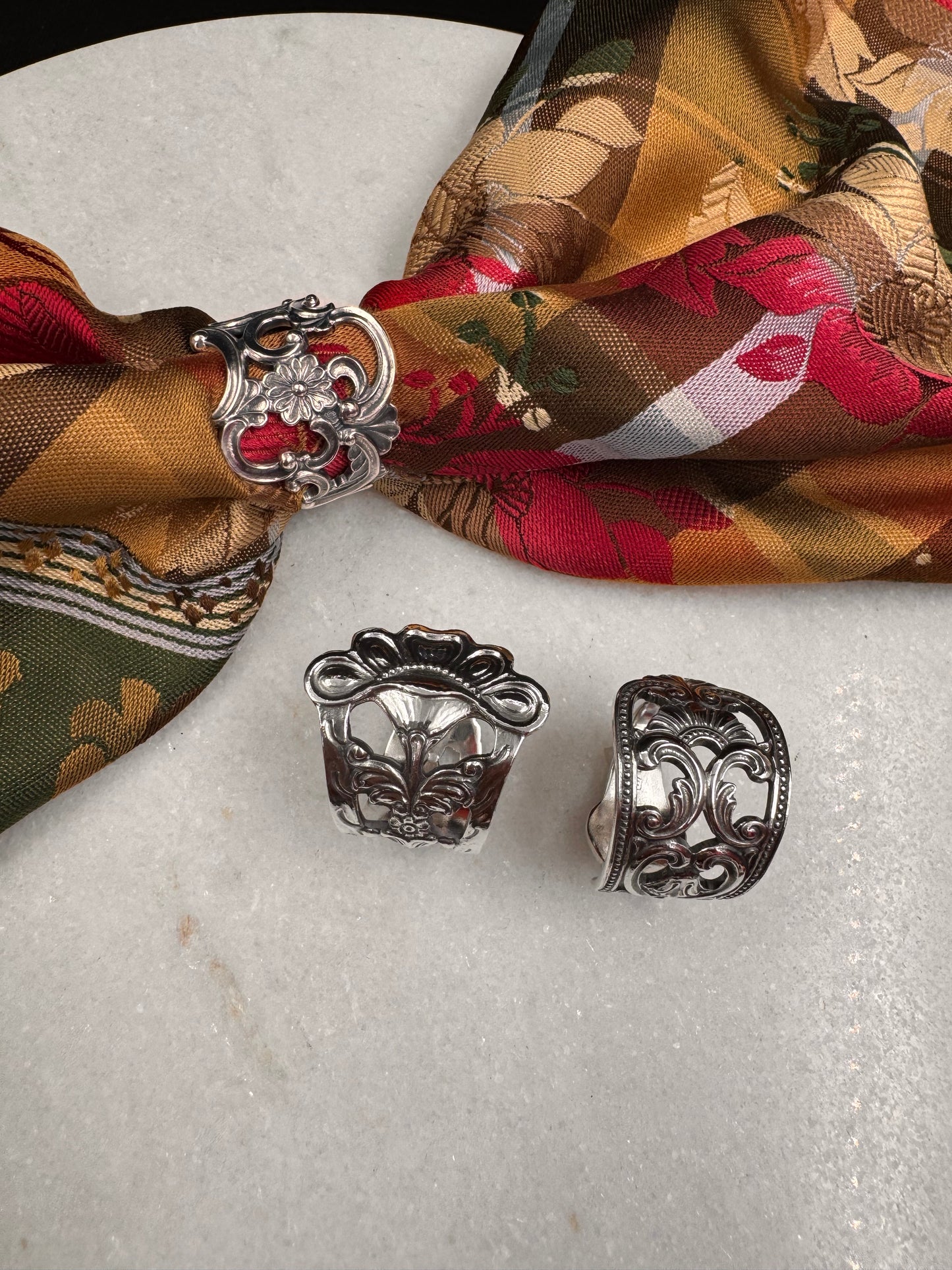 Bestilling! Vintage 3 skjerfringer og 3 ringer - eget sølv