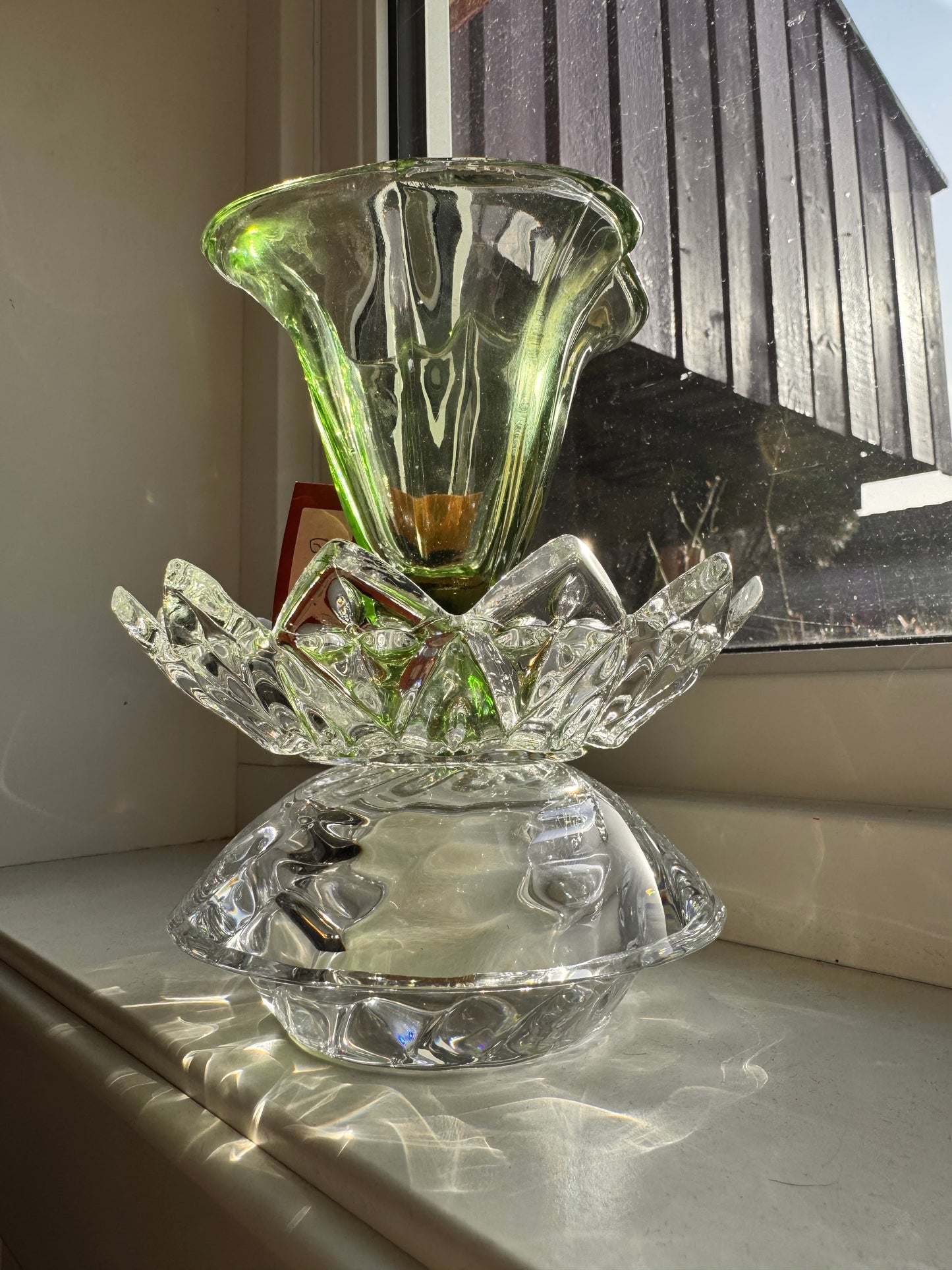 Vintage lysestake i grønn og med Royal Copenhagen telysholder