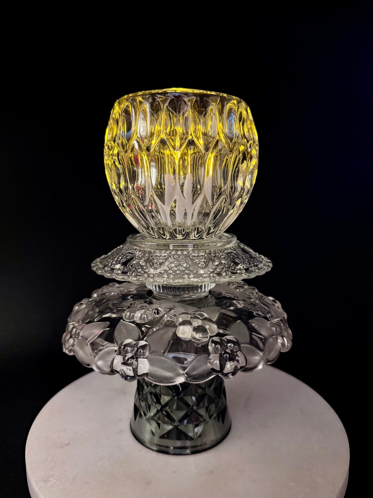 Vintage solcellelampe svart metallic Tine K fot og glassfat