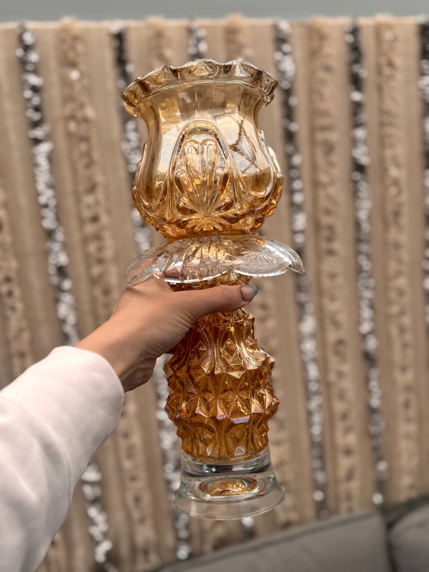 Vintage lyselykt i ren krystall og amber kuppel