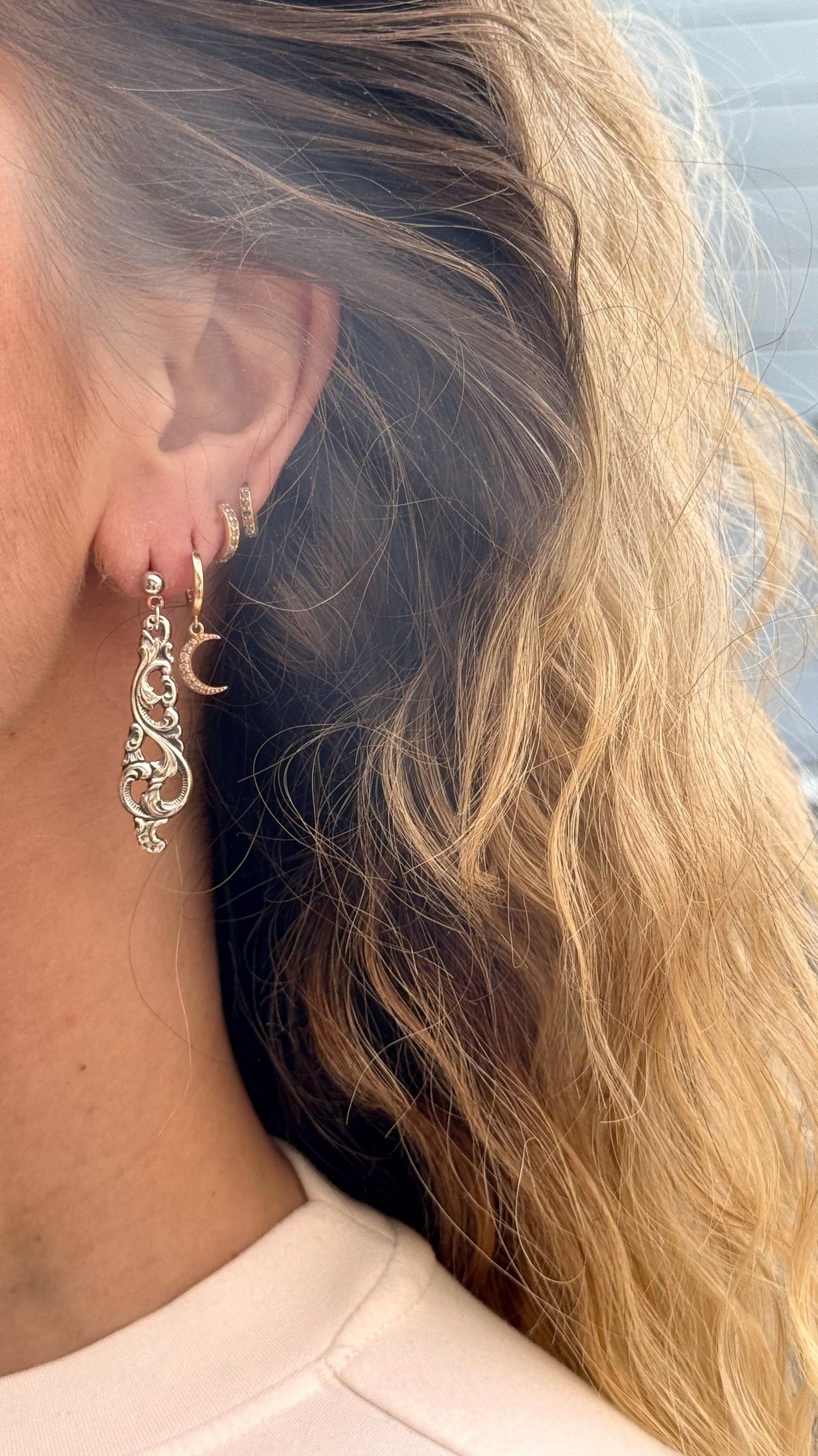 Vintage øredobb i sølvmønster «Dobbel Rokokko»