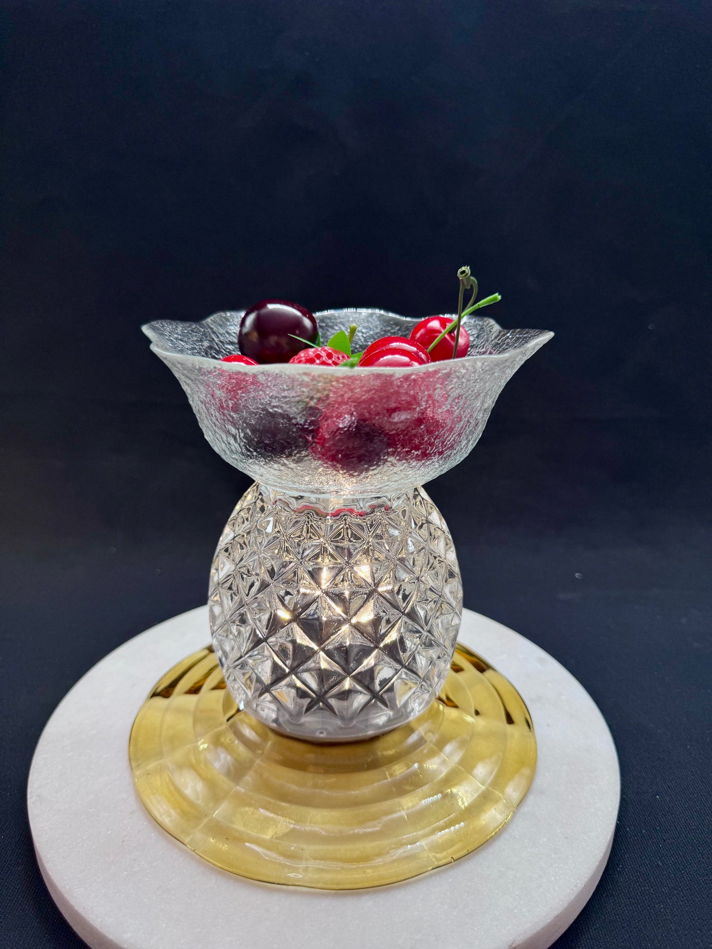 Vintage solcellelampe matt glass og rav glassfat