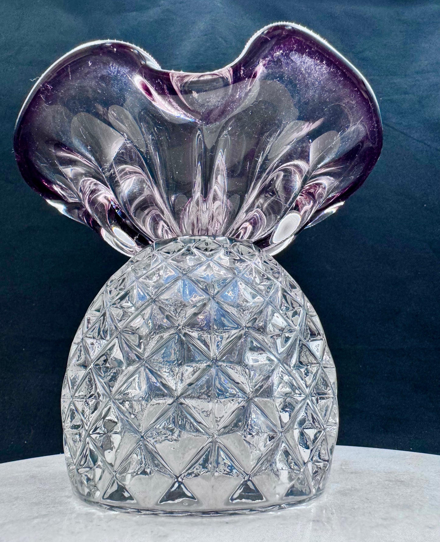 Vintage solcellelampe lilla Chribska krystall og glasskål