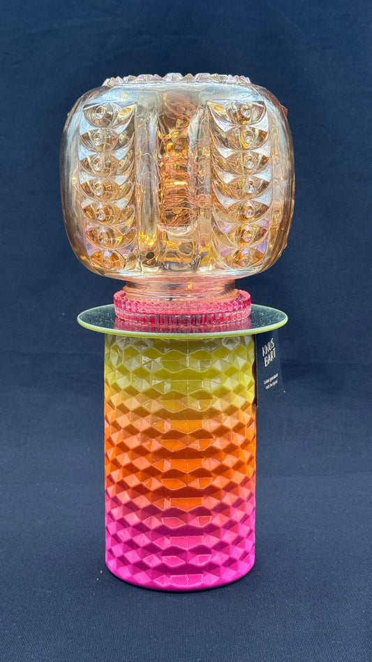 Vintage Diamantlampe med solnedgangfot og amber kuppel